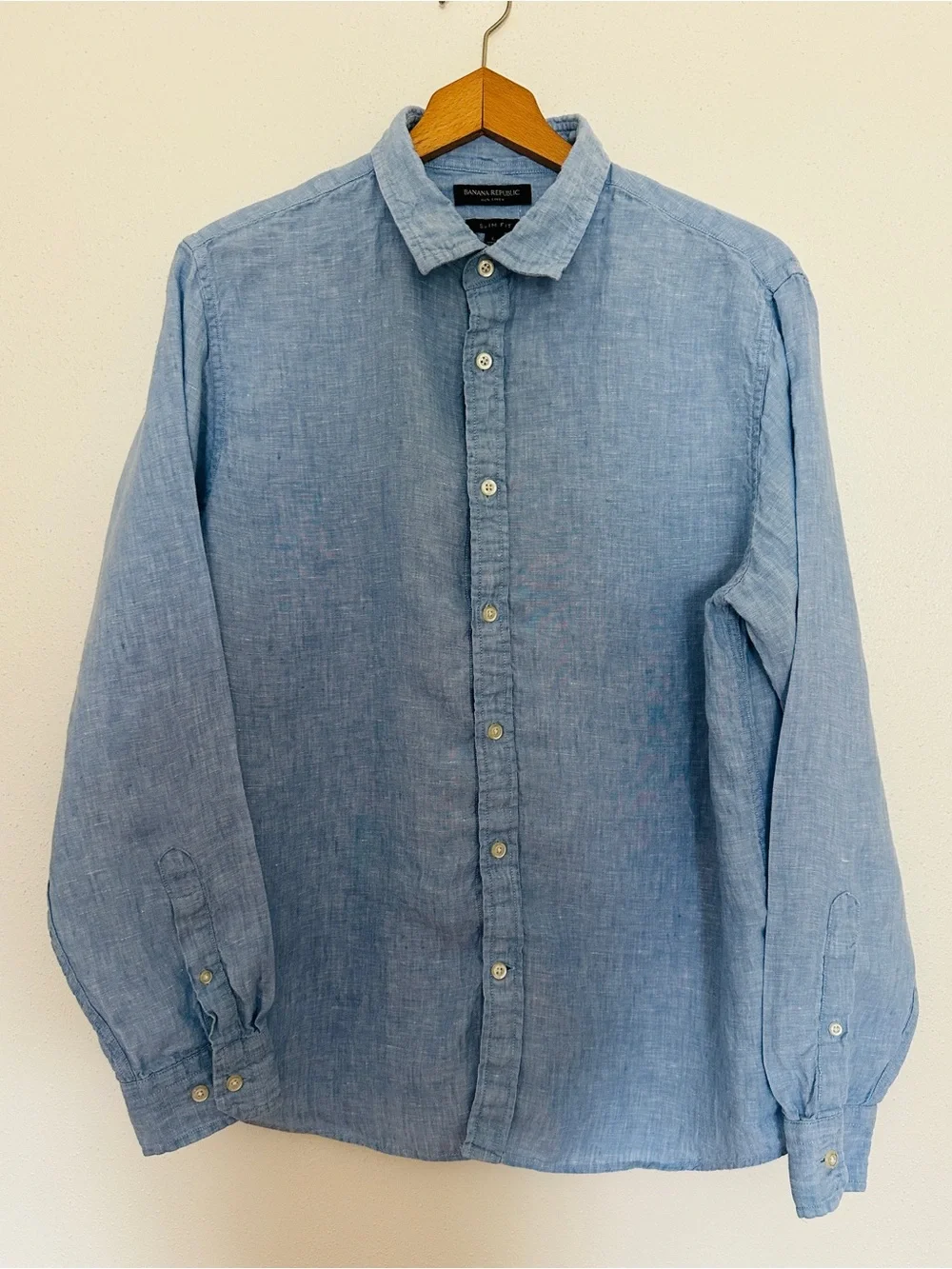 Banana Republic Men's Slim Fit 100% Linen Shirt Blue Large L